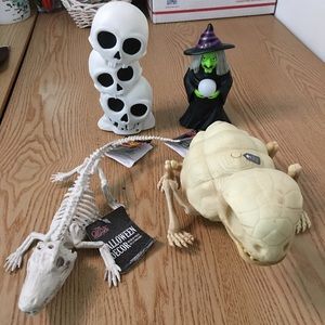 New Bundle Of 4 Halloween 🎃 👻Decor Skulls Witch Alligator & Turtle Skeletons